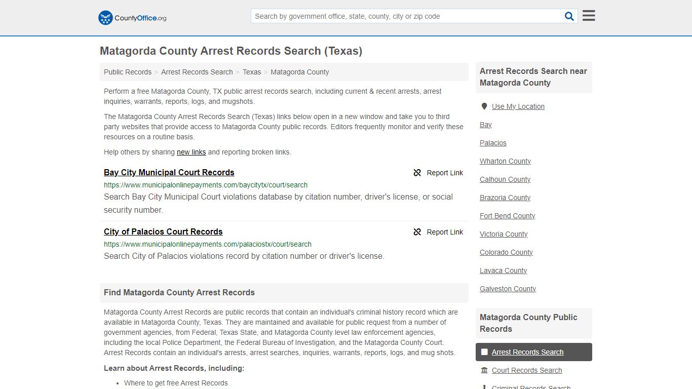Matagorda County Arrest Records Search (Texas) - County Office